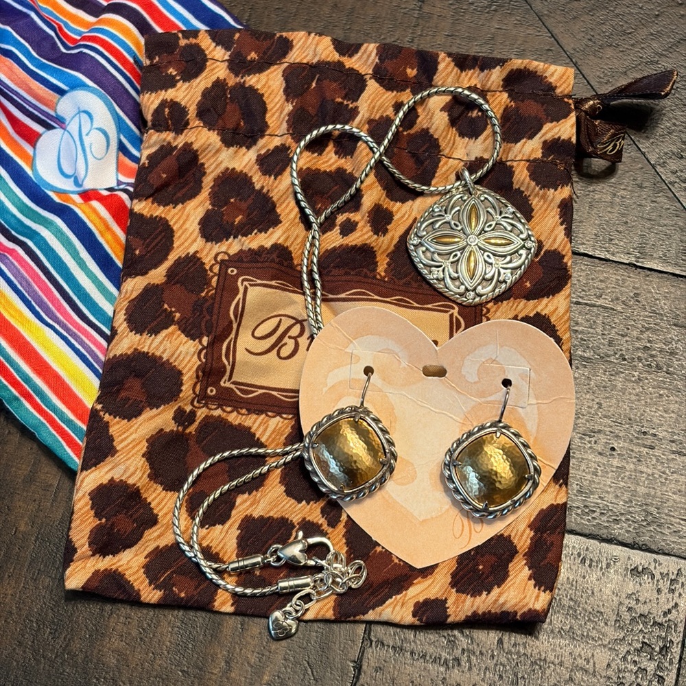 Brighton Silver and Gold Necklace and Earrings set. Comes with dust bag.